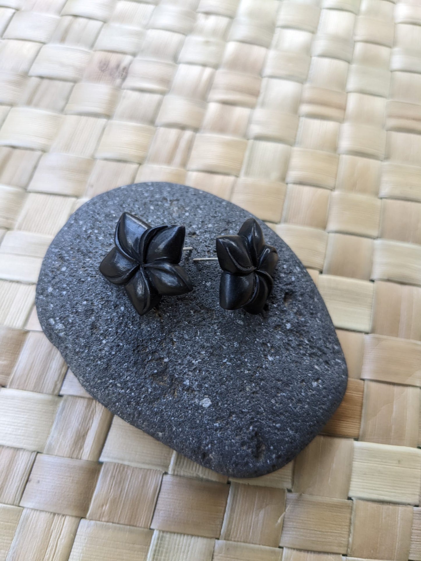Black Plumeria Earrings. Ebony wood studs.