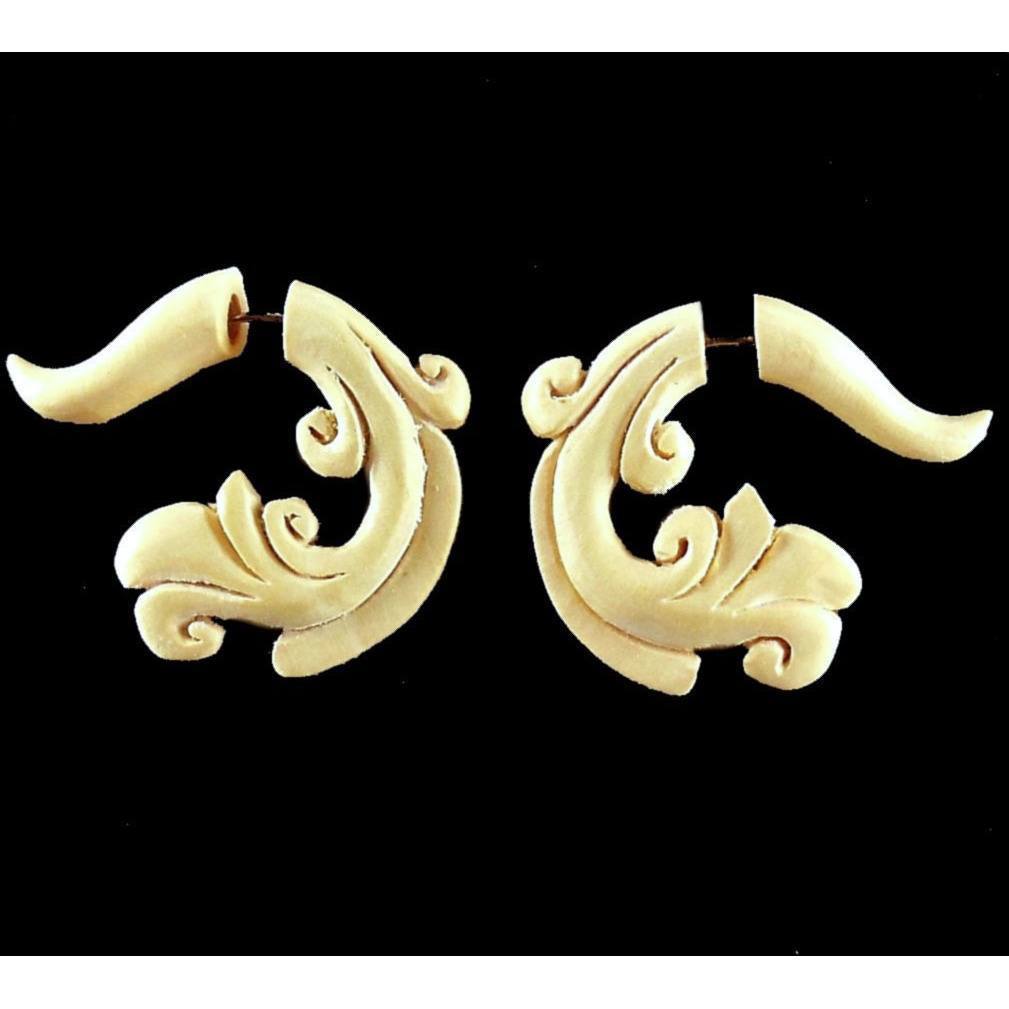 Tribal Earrings :|: Wind. Silken Ivorywood Fake Gauge Earrings | Fake Gauge Earrings