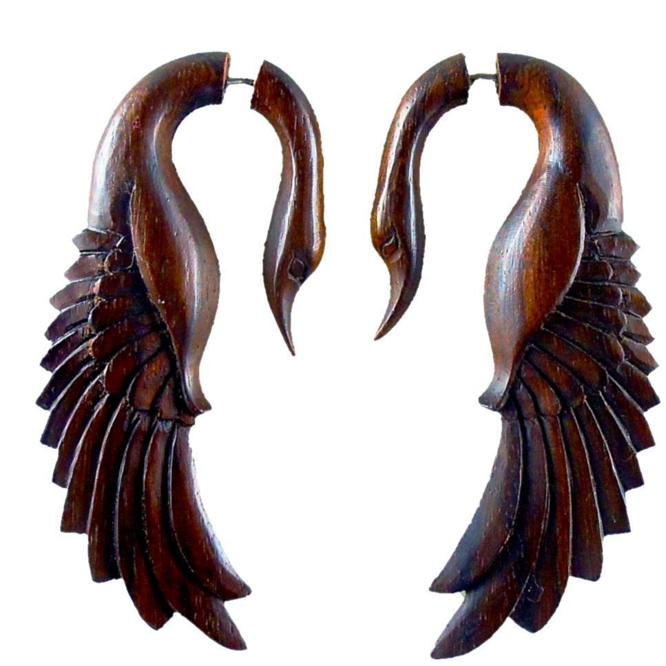 Tribal Earrings :|: Swan. Rosewood Earrings Tribal Fake Gauge Earrings | Fake Gauge Earrings