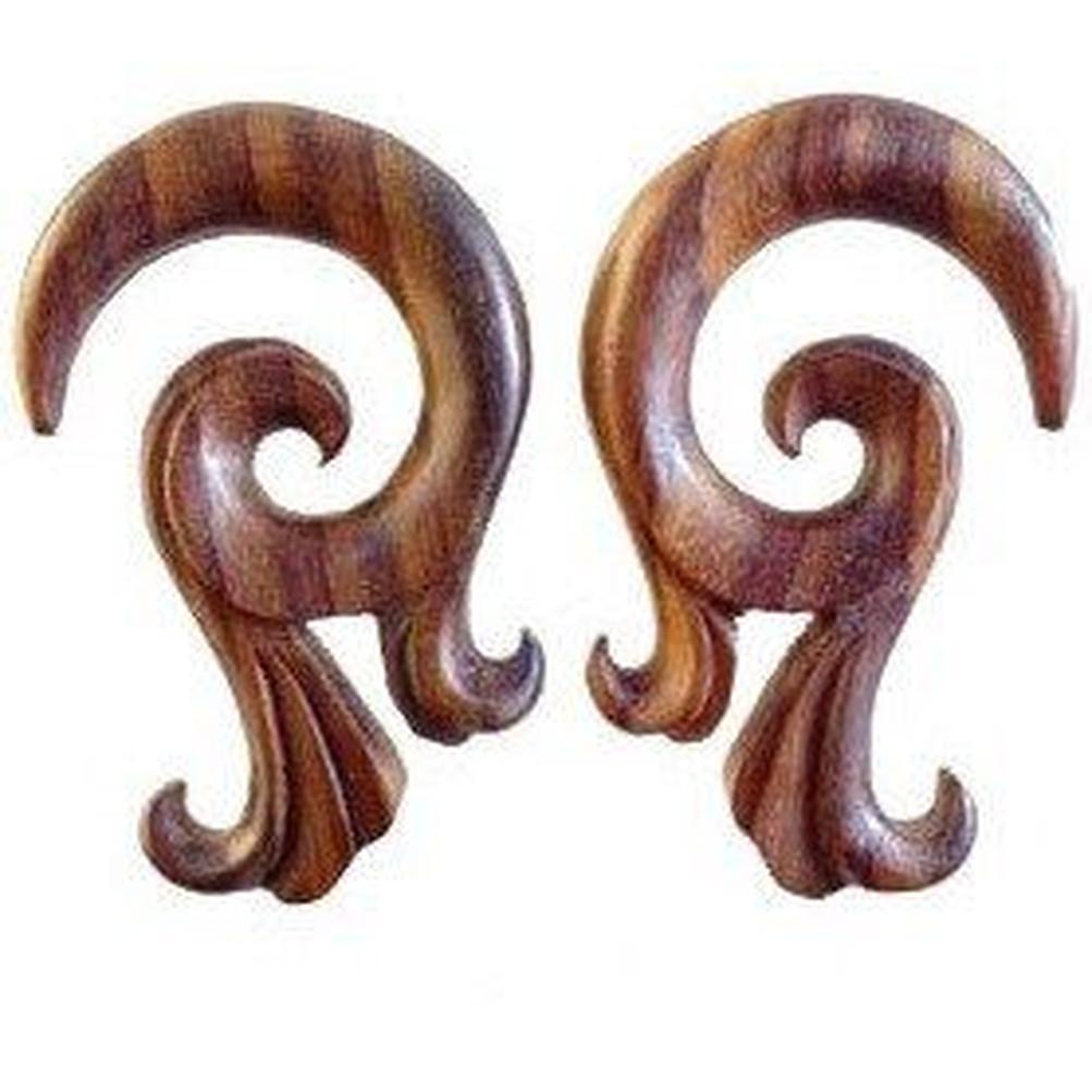00 gauge earrings, wood spiral hanging