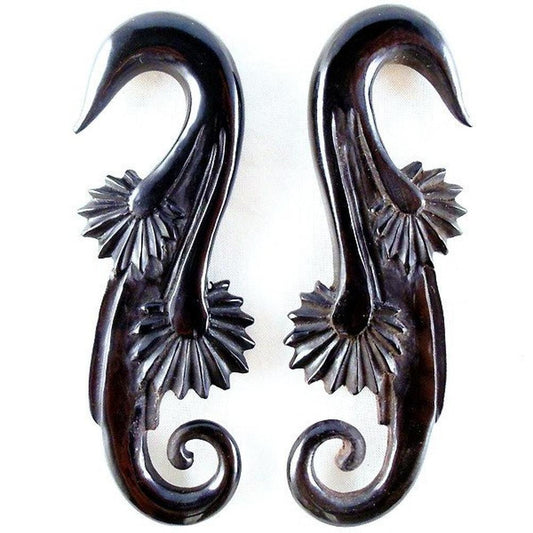 Carved Gauged Earrings and Organic Jewelry | Organic Body Jewelry :|: Willow Blossom, black, horn. 00 gauge earrings. | 00 Gauge Earrings