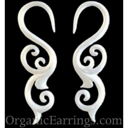 For stretched ears 10 Gauge Earrings | Trilogy Sprout. 10 Gauges, bone, white. Organic Body Jewelry.