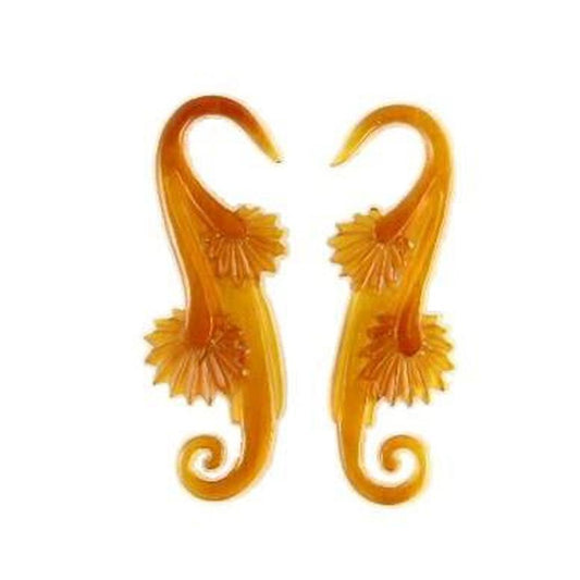 For stretched lobes Organic Body Jewelry | 10 Gauge Earrings :|: Willow Blossom, 10 gauge, amber horn. | Gauges