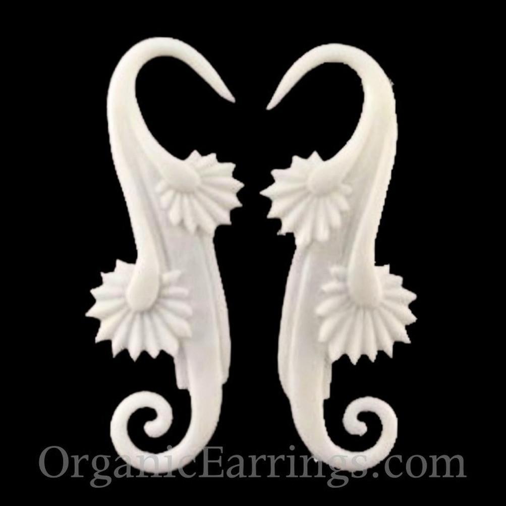 Organic Body Jewelry :|: Willow Blossom, white. Bone 10 gauge earrings. | 10 Gauge Earrings