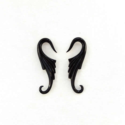 Nuevo Wings, 12 gauge earrings, natural black horn.