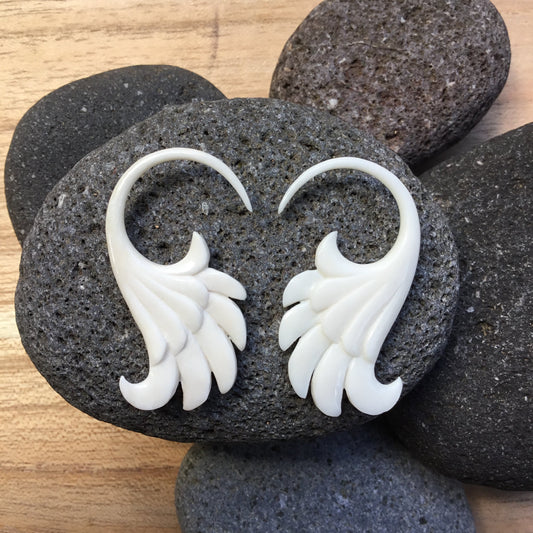 12g Gauged Earrings and Organic Jewelry | Natural Jewelry :|: Wings. 12 gauge earrings. Natural bone.