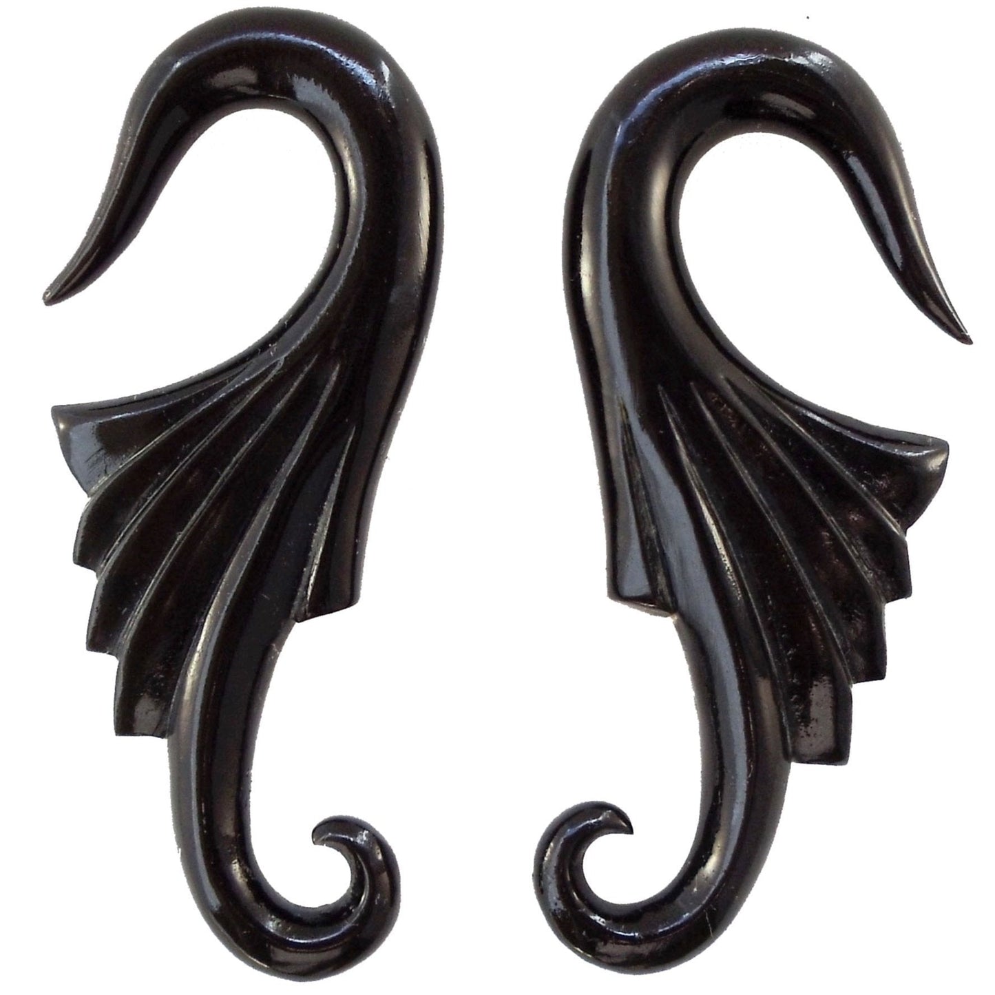 2 gauge earrings, black horn.