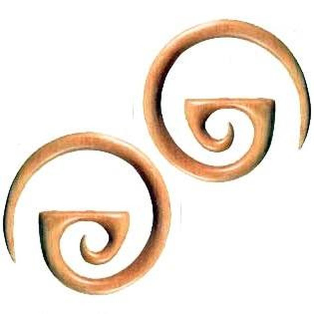 4 gauge hoop earrings, spiral, wood.