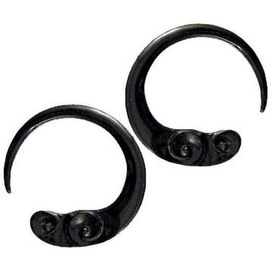 Black Gauges | 4 gauge earrings, hoops, handmade, black, horn. carved.