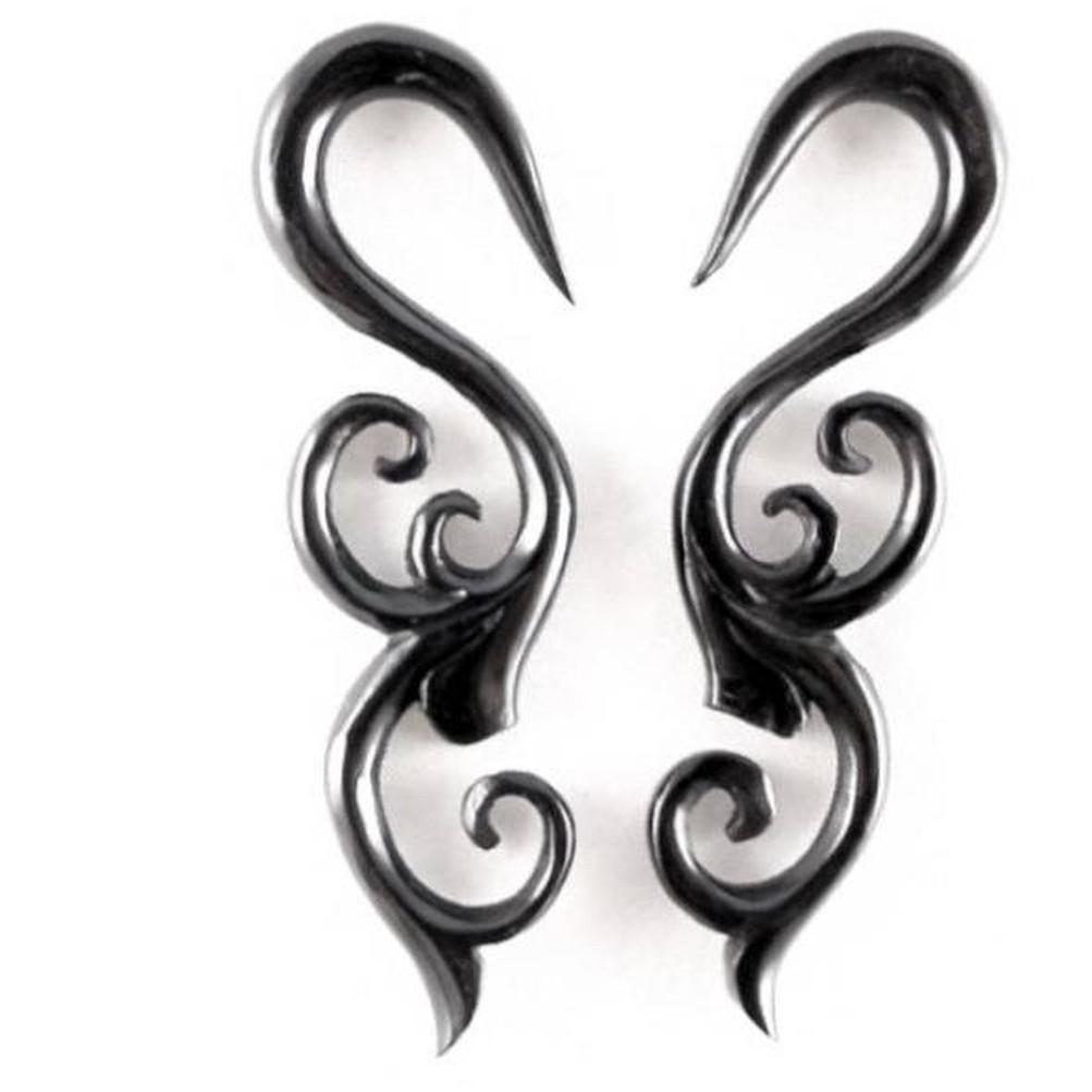 4 gauge earrings, long, hook, spiral.