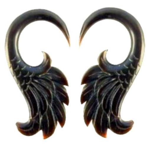 For stretched ears Horn Jewelry | Gauges :|: Wings. 4 gauge earrings, black.