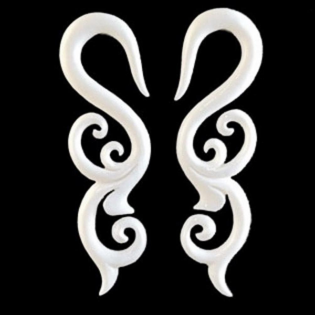 Gauge Earrings :|: Trilogy Sprout, white. Bone 4 gauge earrings.