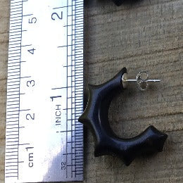 Black Hoop Earrings, wood and Sterling Silver, 18k Layered or Surgical Steel Studs