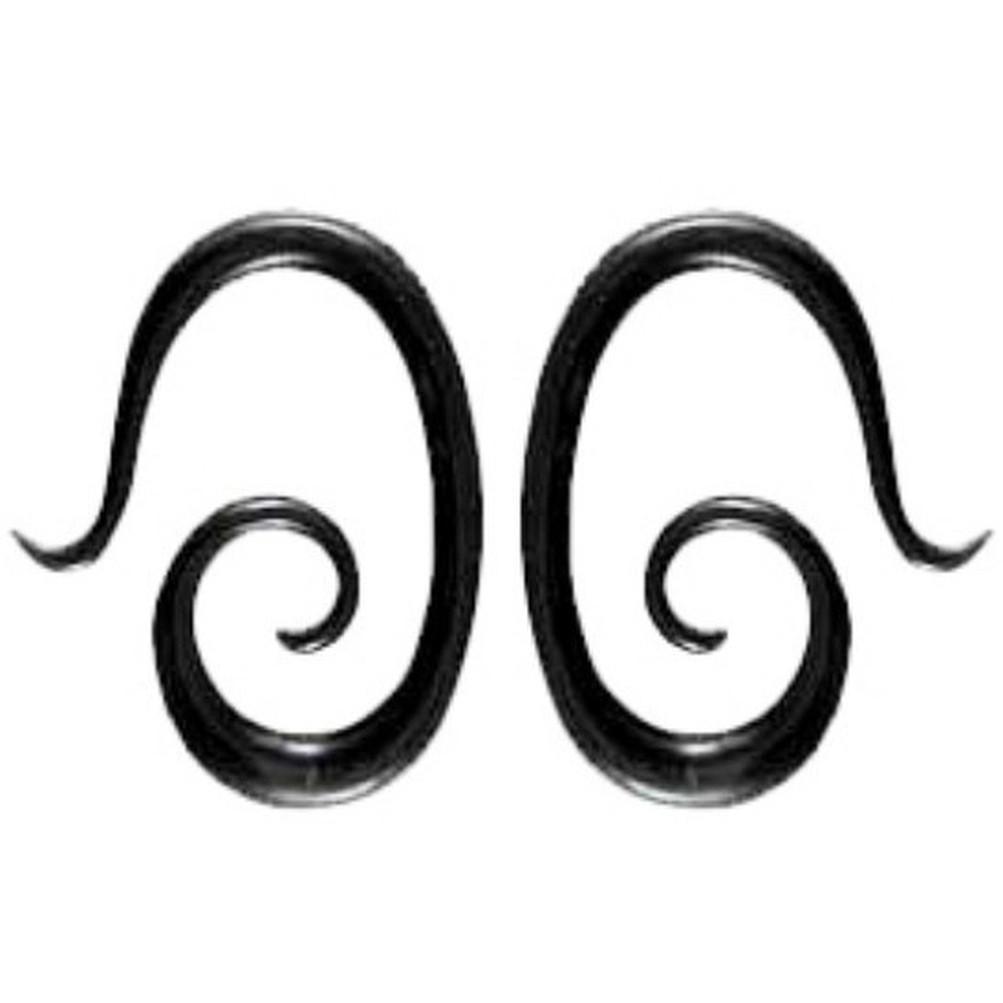 Gauge Earrings :|: Drop Spiral, 6 gauge earrings, black horn. gauge earrings