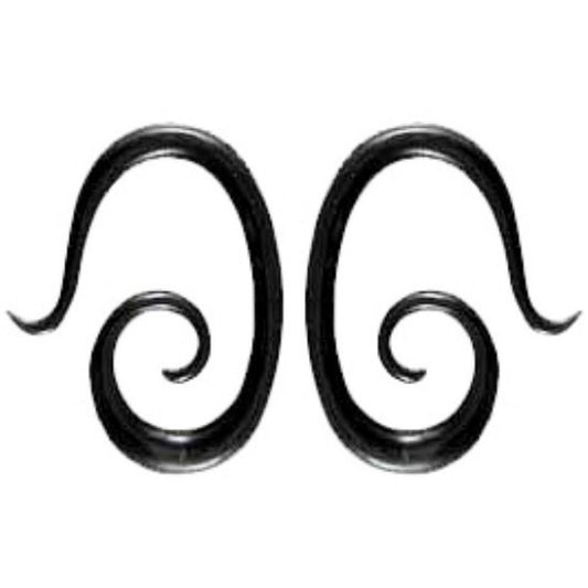 6g Cheap Wood Earrings | Gauge Earrings :|: Drop Spiral, 6 gauge earrings, black horn. gauge earrings