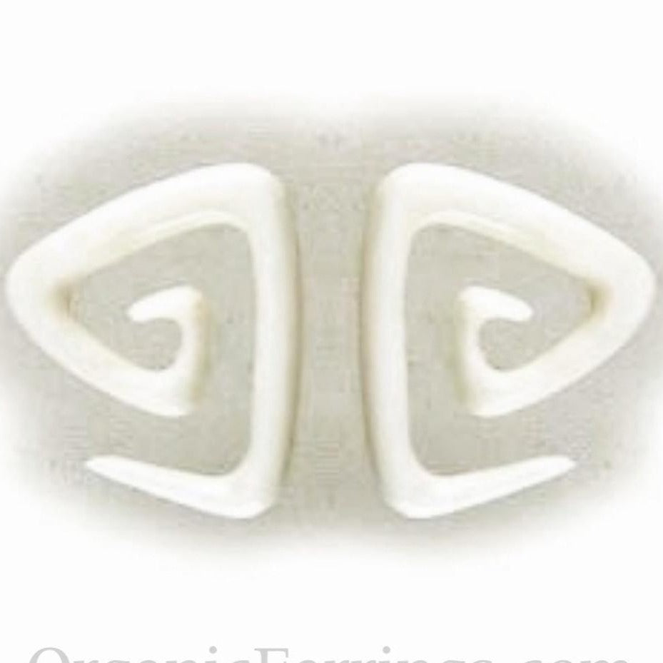 triangle spiral, white, bone 8g earrings
