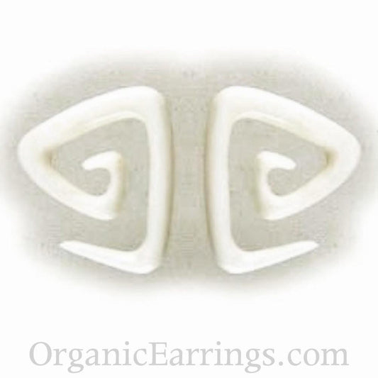 triangle spiral, white, bone 8g earrings