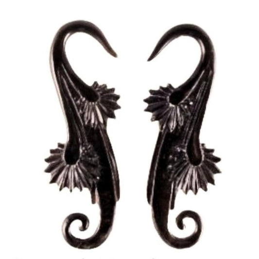Carved 8 Gauge Earrings | body jewelry, earrings, hanging, black, long.