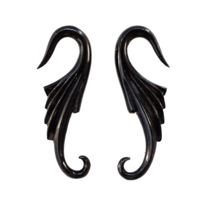 hanging 8g earrings, black wings.