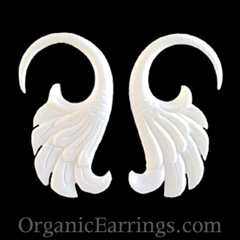 8 gauge earrings, white. organic.