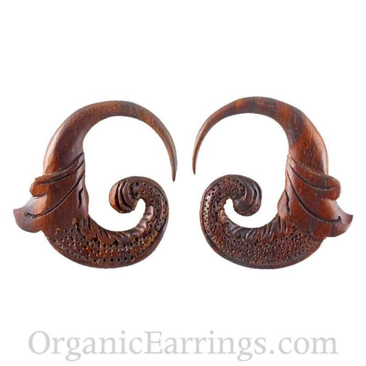 Brown Wood Body Jewelry | wood 8 gauge earrings, carved.