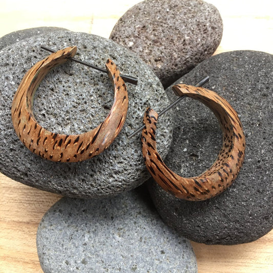 Hoop Earrings, coconut wood. Metal free, hypoallergenic