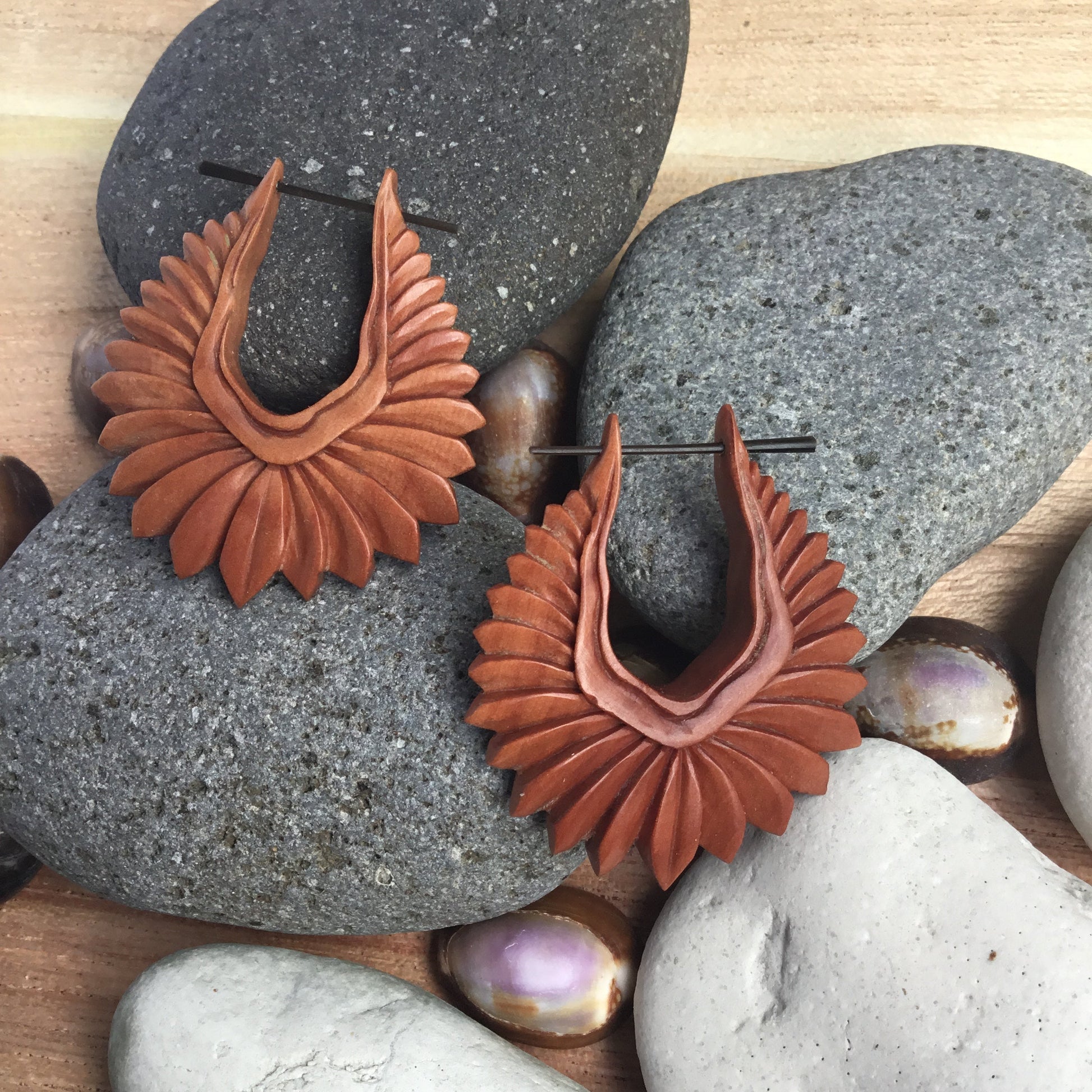 tribal wood earrings