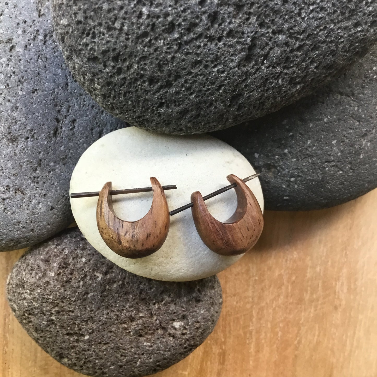 Wood Earrings. Small hoop.