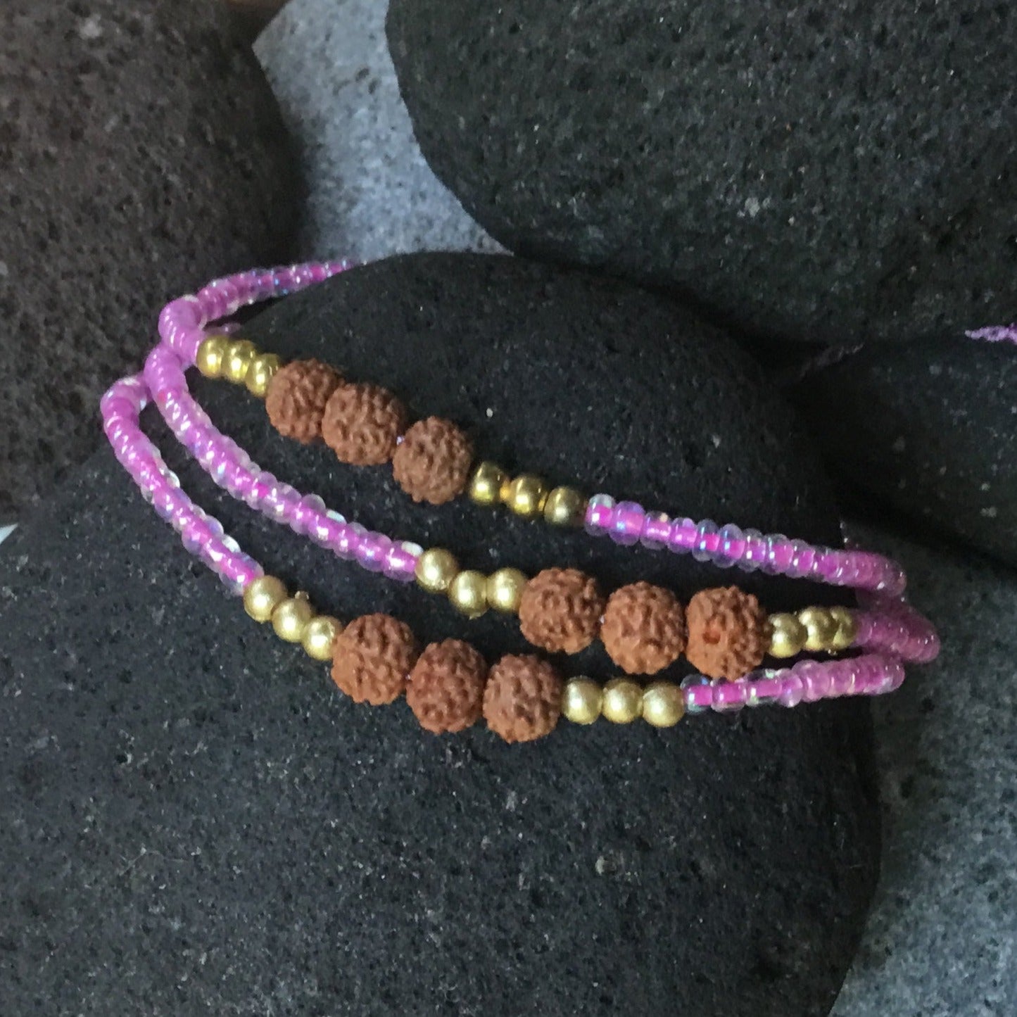 bead stack bracelets, pink.