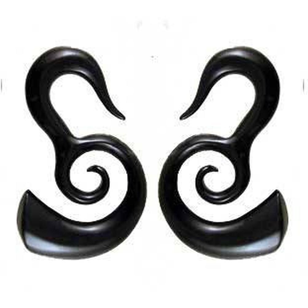 Organic Body Jewelry :|: Borneo Spirals, black. Horn 0 gauge earrings. | 0 Gauge Earrings