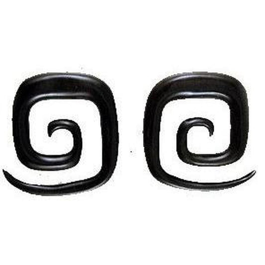 For stretched lobes Gauges | Organic Body Jewelry :|: Square Spira, black. Horn 0 Gauge Earrings. Piercing Jewelry | 0 Gauge Earrings
