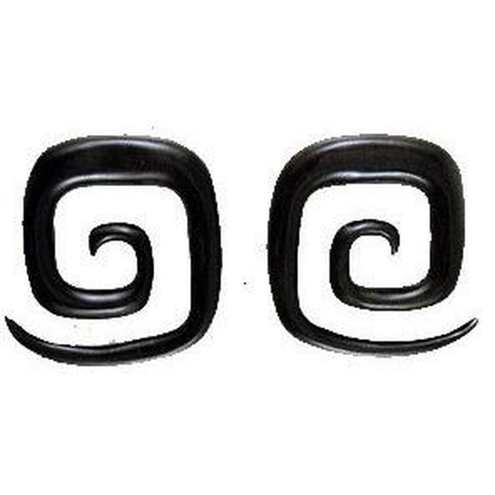 Gauged Earrings :|: Water Buffalo Horn Square Spirals, 0 gauge | Spiral Body Jewelry