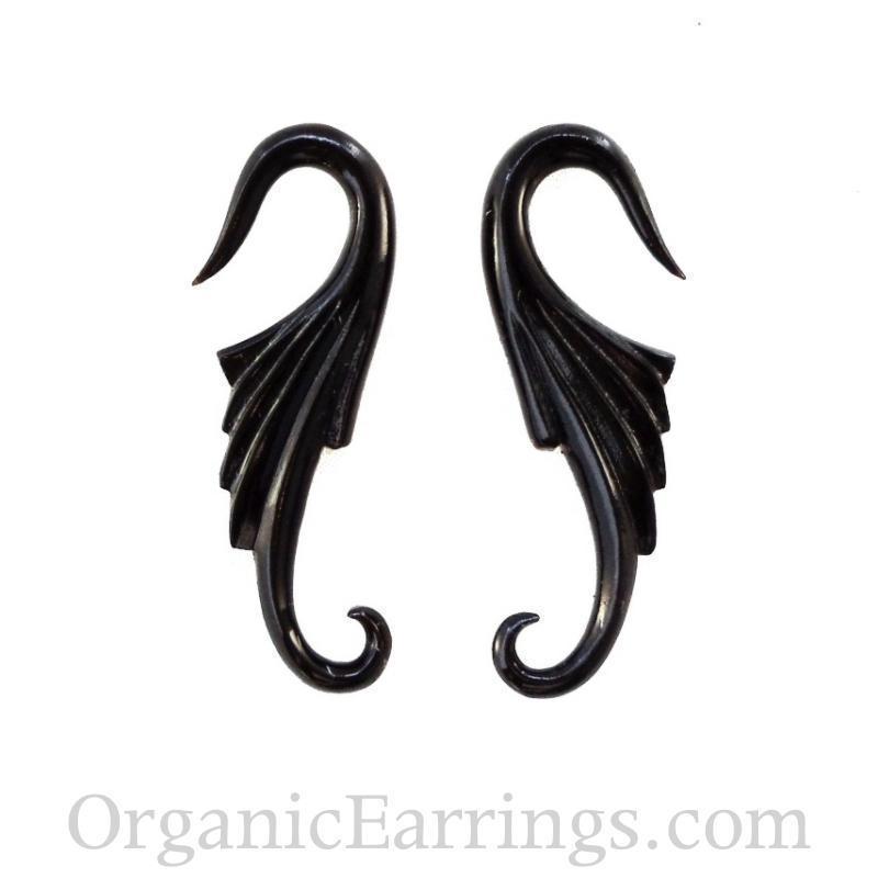 Earrings for Stretched Ears :|: Wings, 12 gauge earrings, natural black horn.