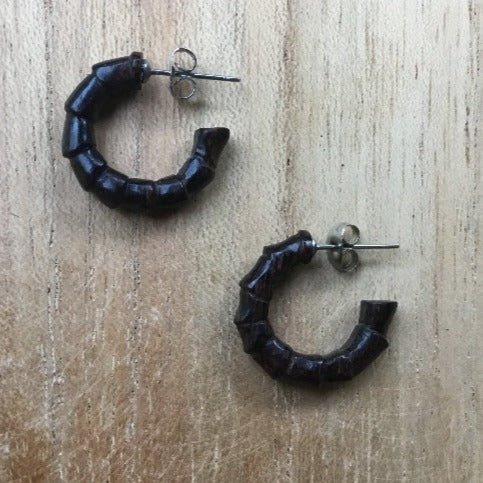 black bamboo and surgical steel post earrings, wood.
