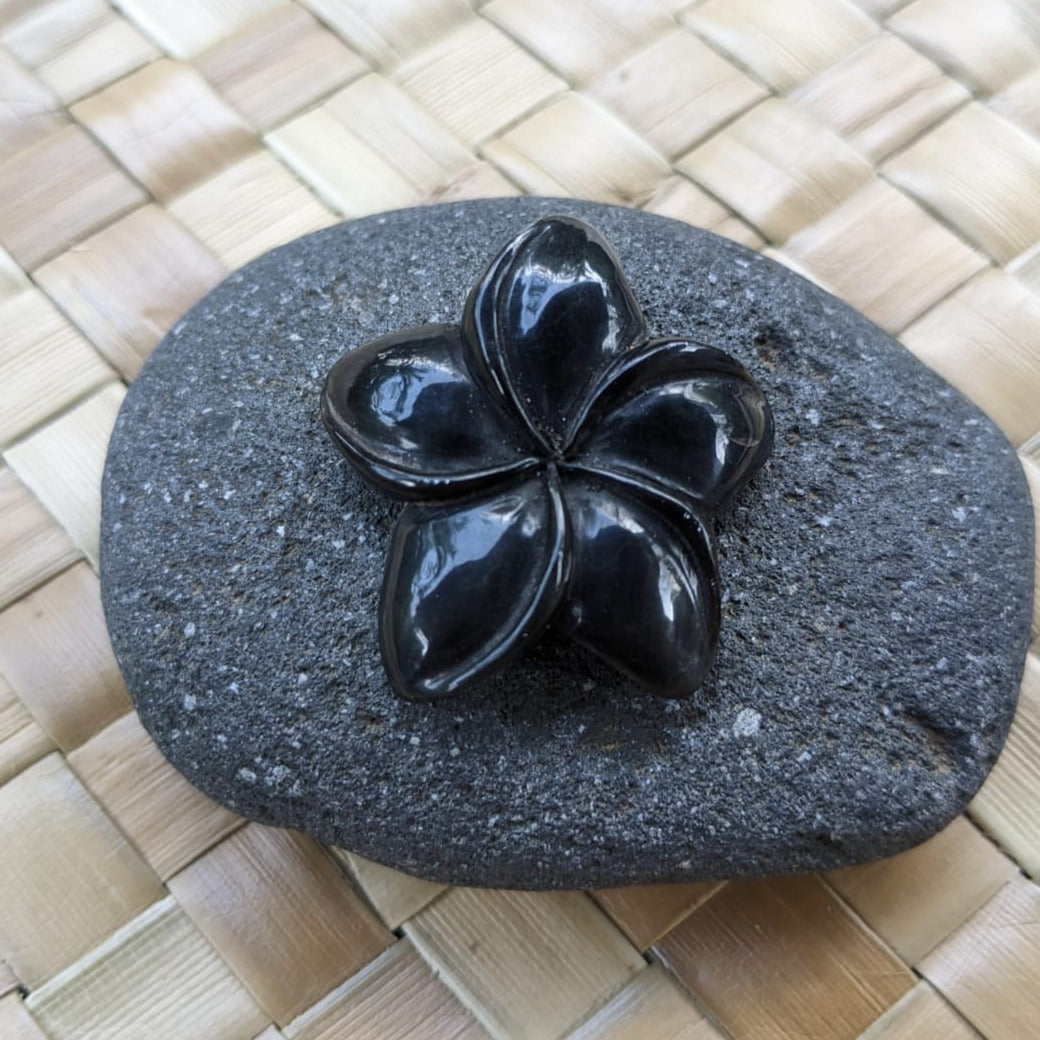 black carved flower necklace