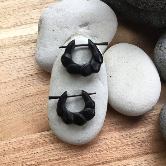 Black Wood Earrings | Natural Jewelry :|: Bubble Hoop. Wooden Earrings.