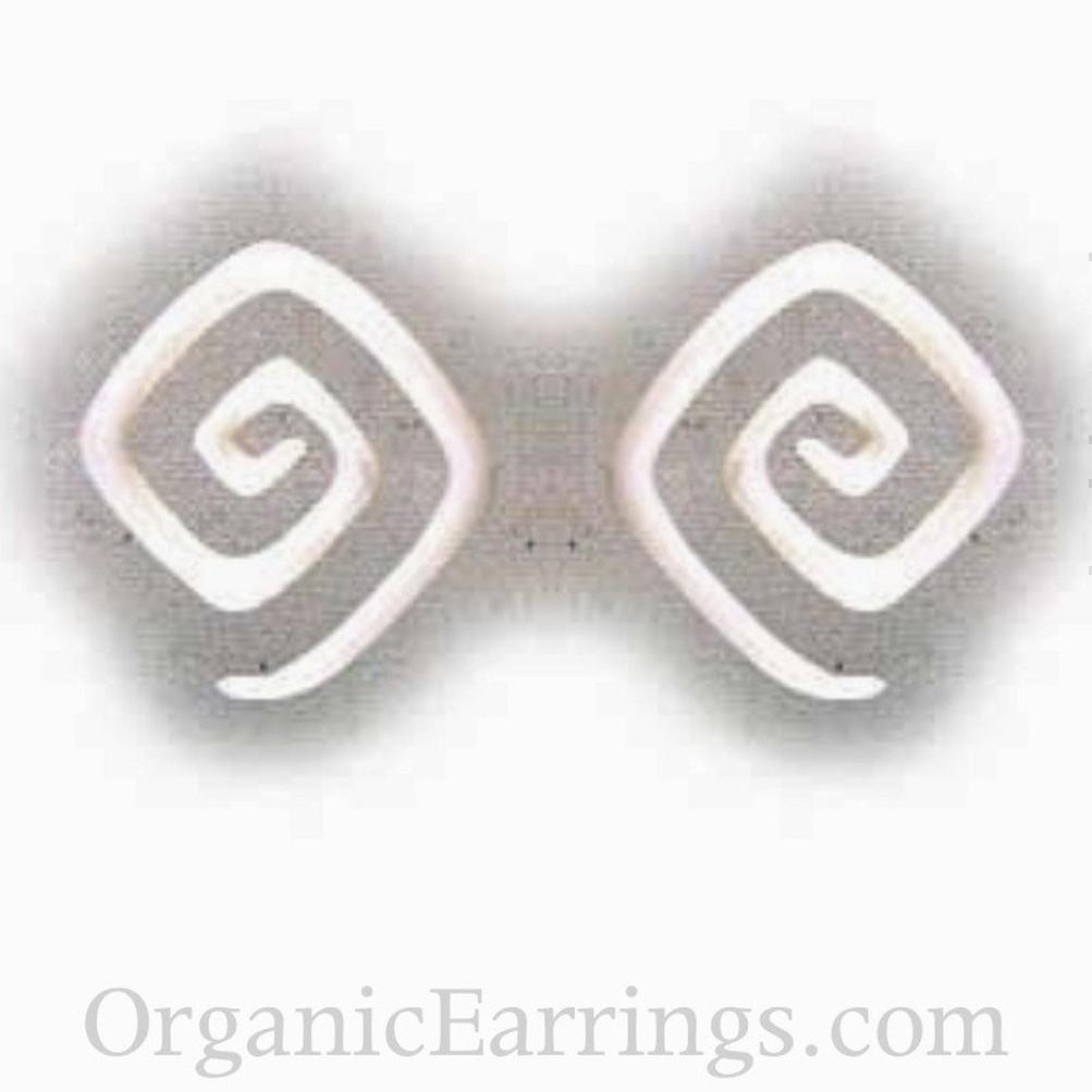 Gauged Earrings :|: White Bone Square Spirals, 8 gauge earrings
