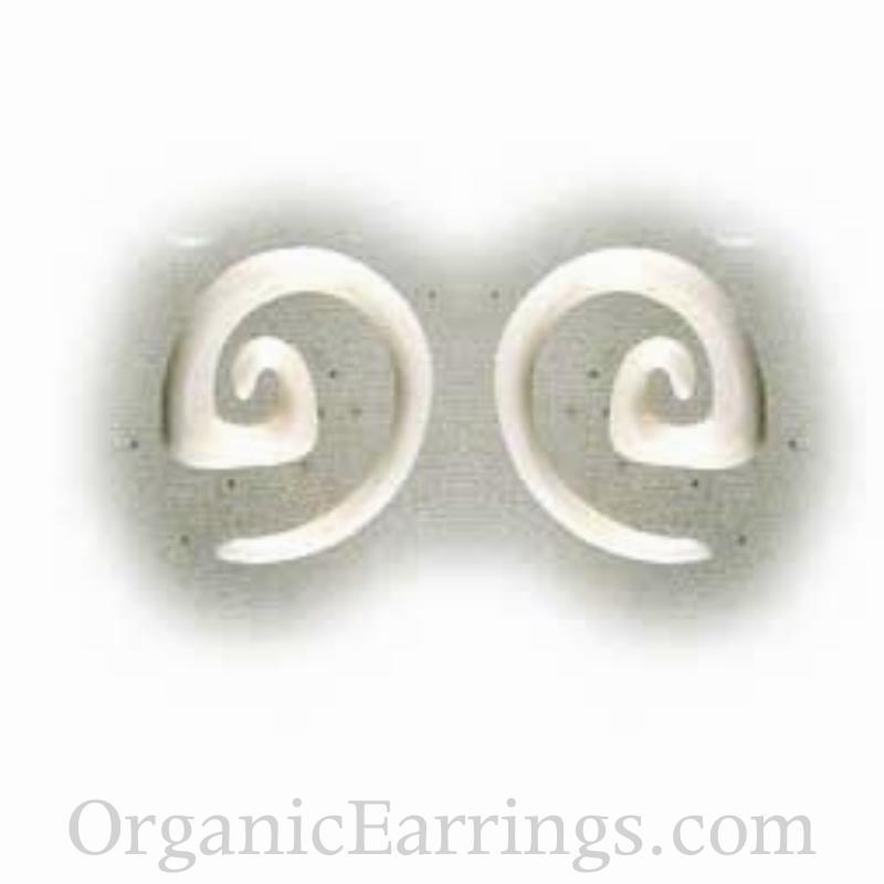 Gauged Earrings :|: White Bone Garuda Spirals, 8 gauge earrings