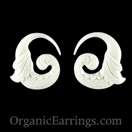 White Tribal Body Jewelry | Gauges :|: Nectar Bird. 10 gauge Bone Earrings. 1 inch W X 1 inch L | Bone Body Jewelry