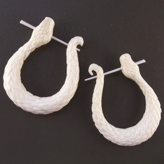 Hoops White Earrings | Bone Jewelry :|: Snake. Handmade Earrings, Bone Jewelry. defect. | Bone Earrings