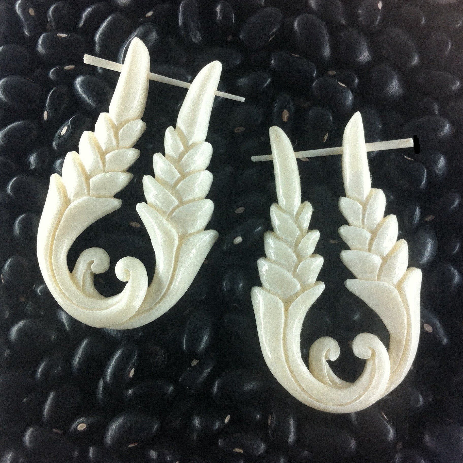 bone-earrings-Athens. Carved Bone Jewelry, Natural Earrings.-er-79-b
