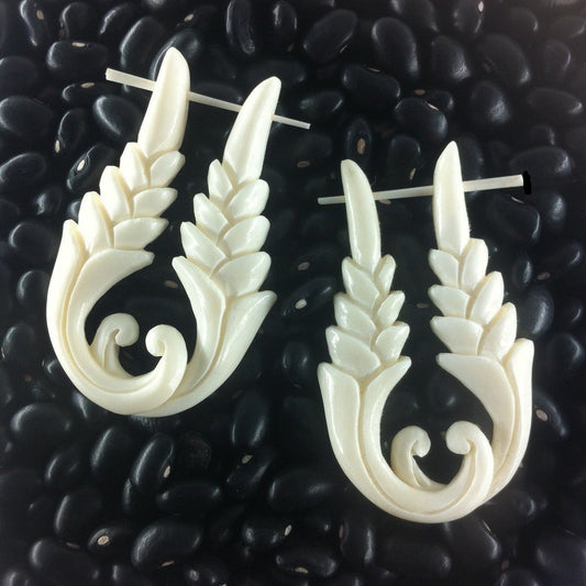 Boho Bone Earrings | bone-earrings-Athens. Carved Bone Jewelry, Natural Earrings.-er-79-b