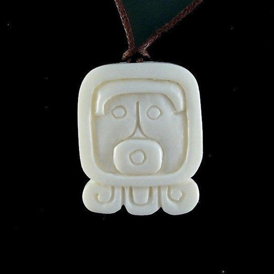 White Hawaiian Necklace | Bone Jewelry :|: Ahau. Mayan Glyph. Bone Necklace. Carved Jewelry. | Tribal Jewelry 
