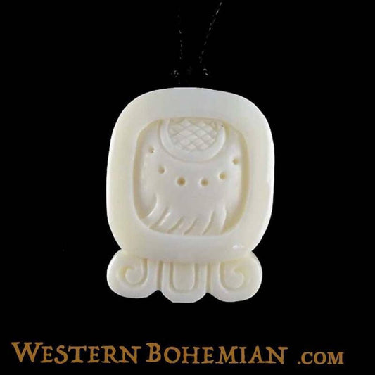 Pendant Carved Jewelry and Earrings | Bone Jewelry :|: Imix. Mayan Glyph. Bone Necklace. Carved Jewelry. | Tribal Jewelry 