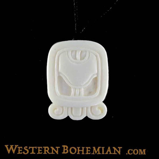 Small Carved Jewelry and Earrings | Bone Jewelry :|: Khan. Mayan Glyph. Bone Necklace. Carved Jewelry. | Tribal Jewelry 