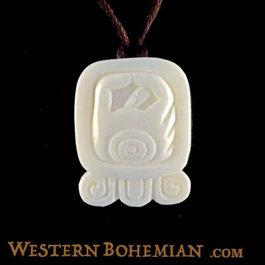 Necklace Earth tone jewelry | Bone Jewelry :|: Manik. Mayan Glyph. Bone Necklace. Carved Jewelry. | Tribal Jewelry 