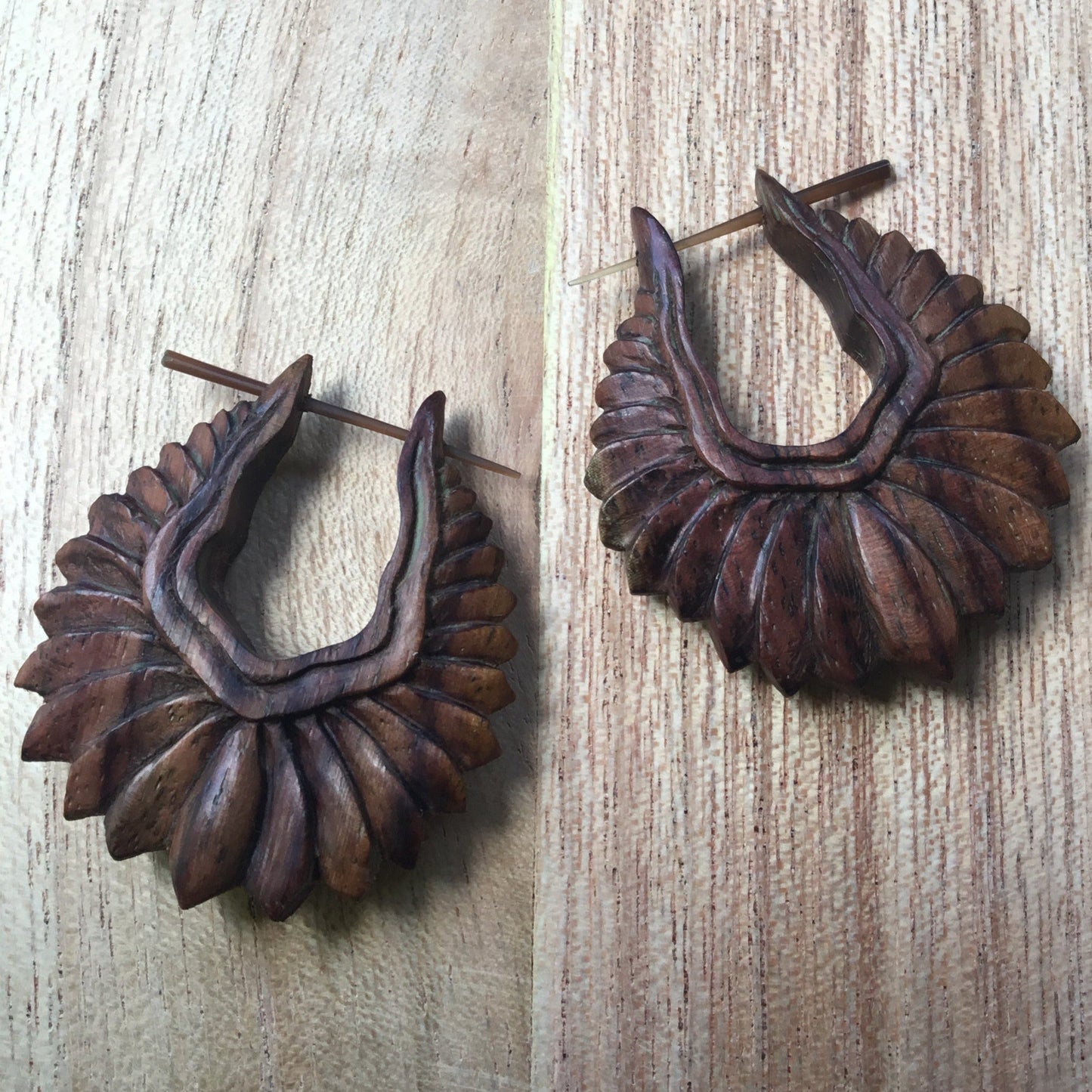 Carved Wood Earrings.