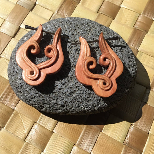 Brown Carved Earrings | Hawaiian carved wood earrings