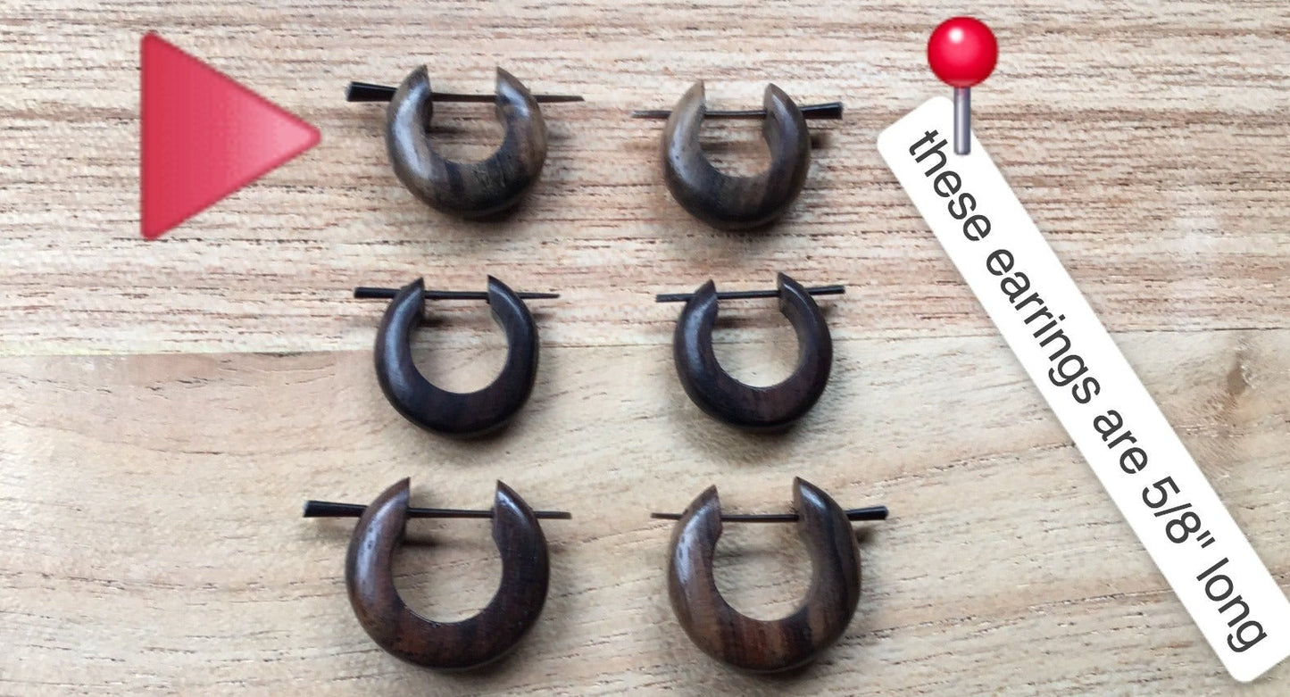 Rosewood hoop earrings 2 pair Stack Set. 2 sizes: 5/8 inch and 7/8 inch.