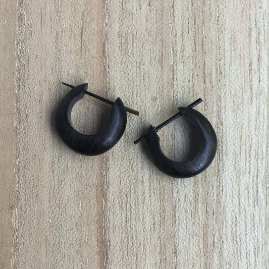 Tribal Wood Hoop Earrings | ebony wood basic hoop earrings